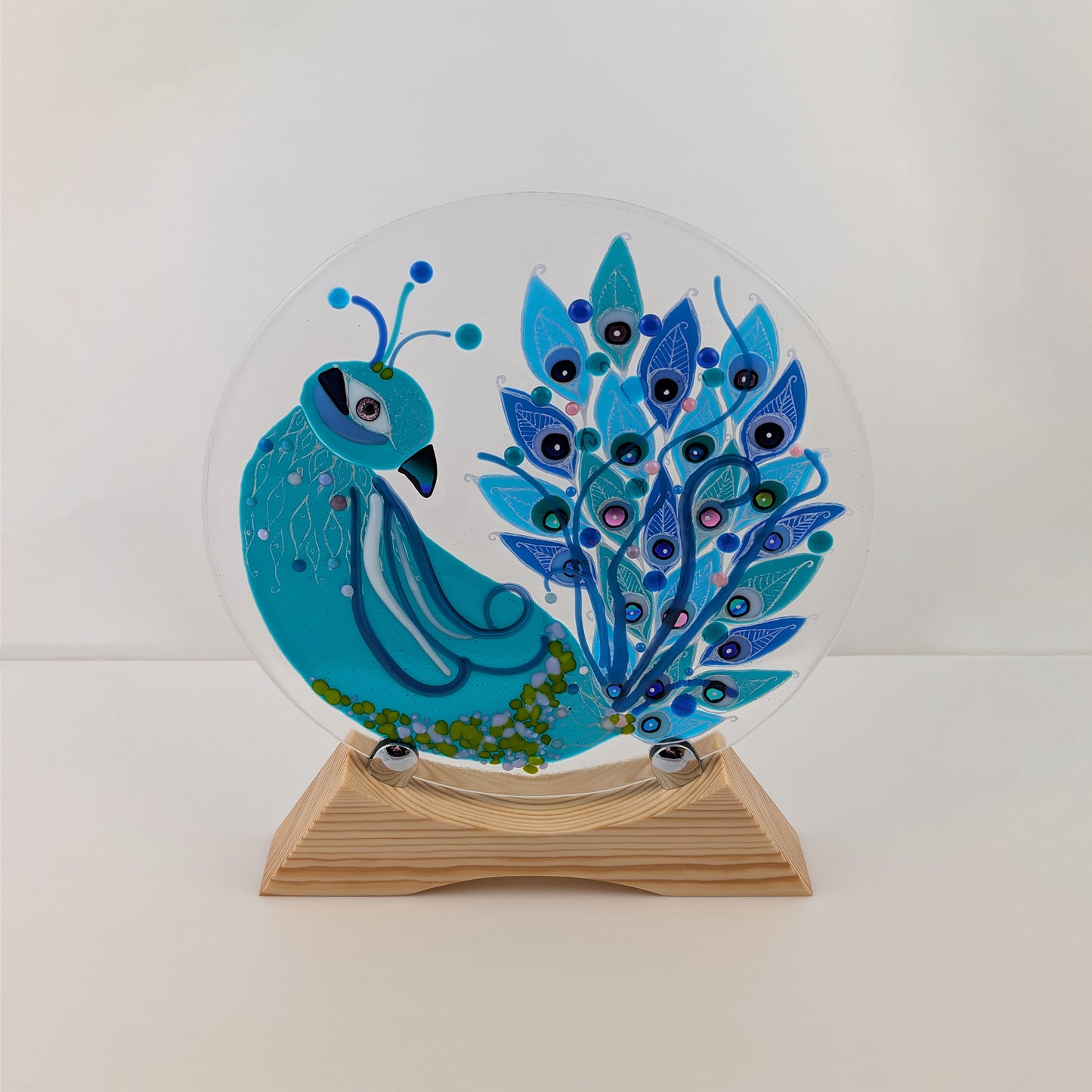 Proud as a Peacock Display Disc with Wooden Stand