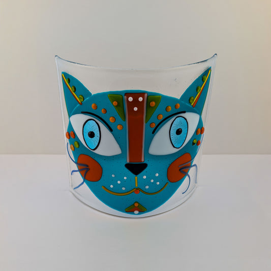 Angelica - Teal and Orange Cat Face Free Standing Curve