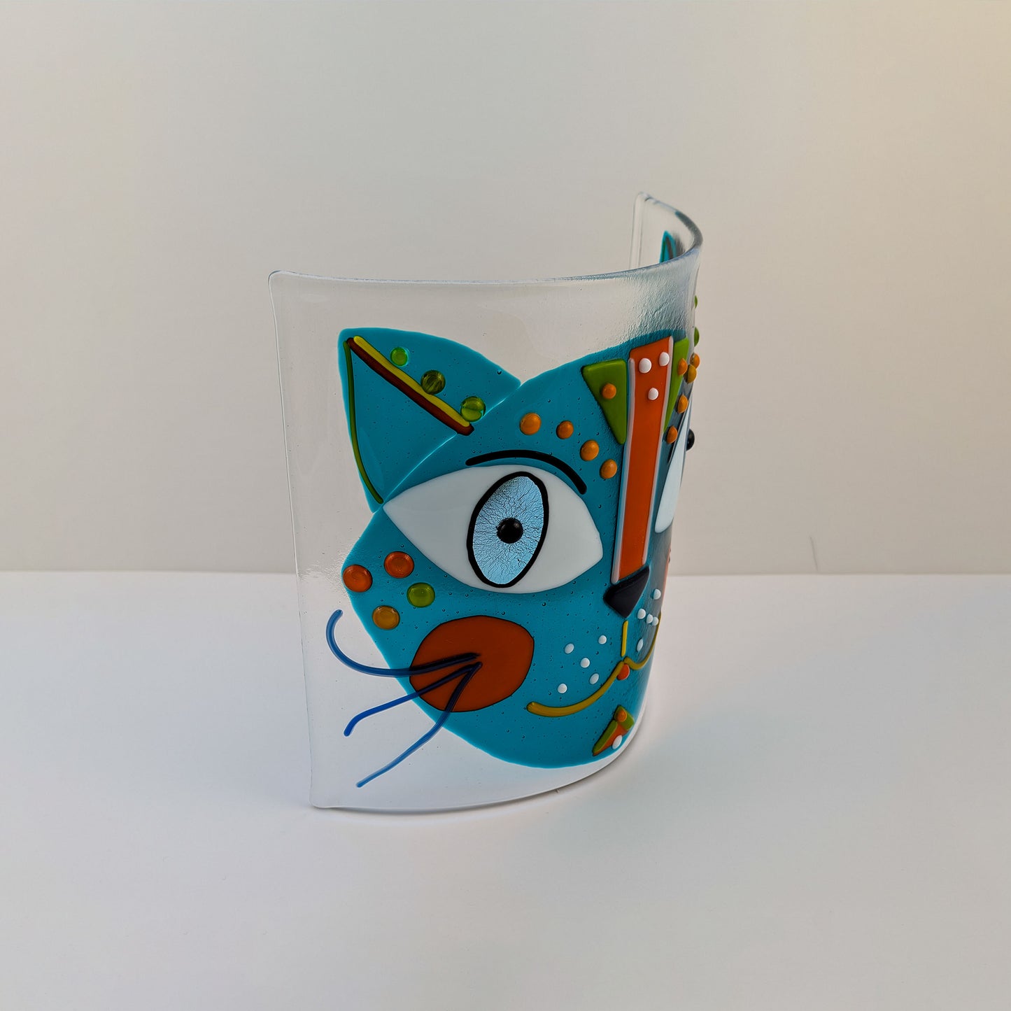 Angelica - Teal and Orange Cat Face Free Standing Curve