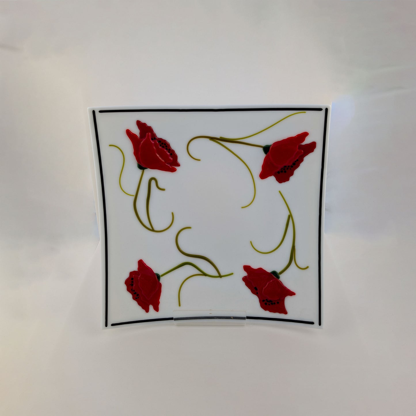 Poppies Platter on White Glass