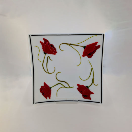 Poppies Platter on White Glass