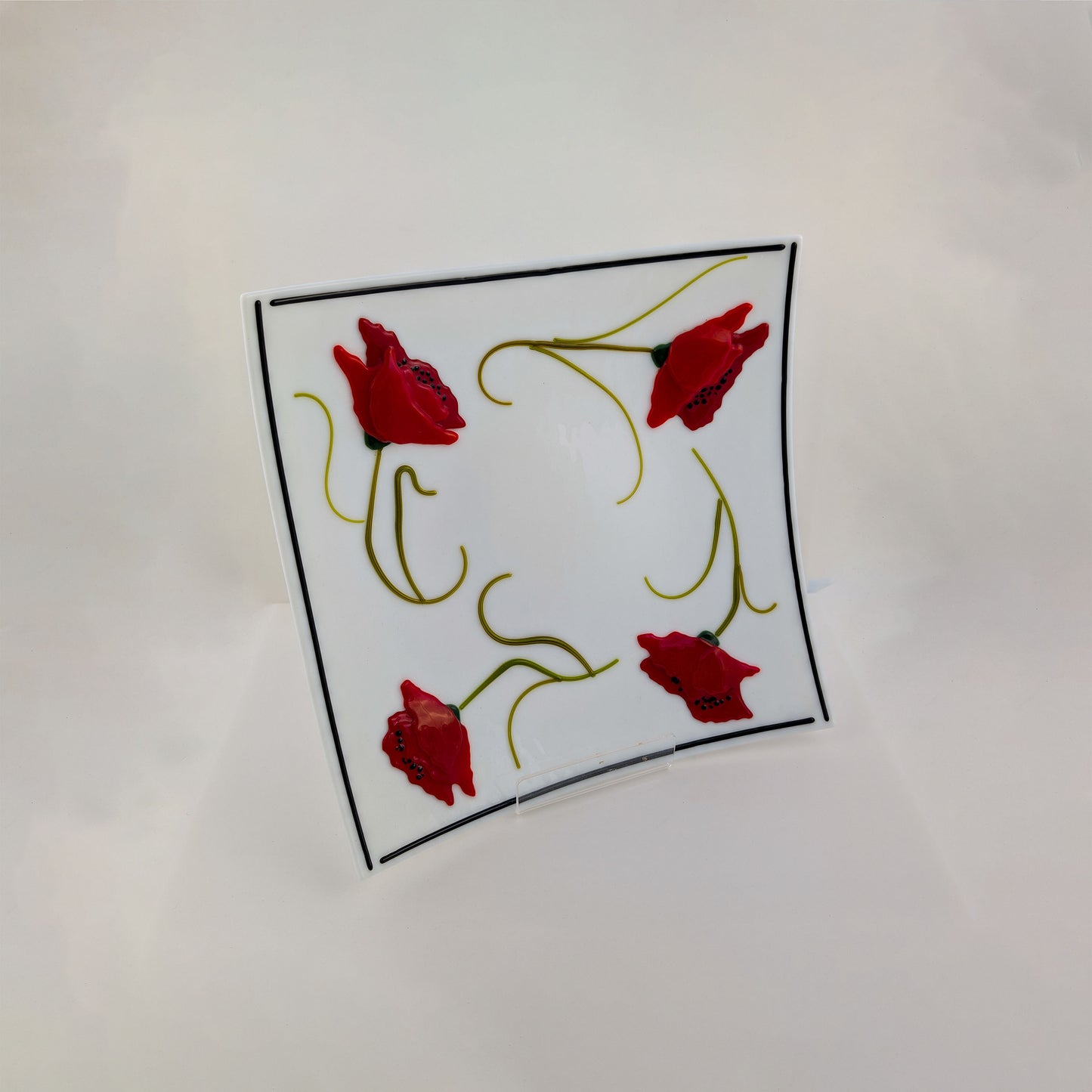 Poppies Platter on White Glass