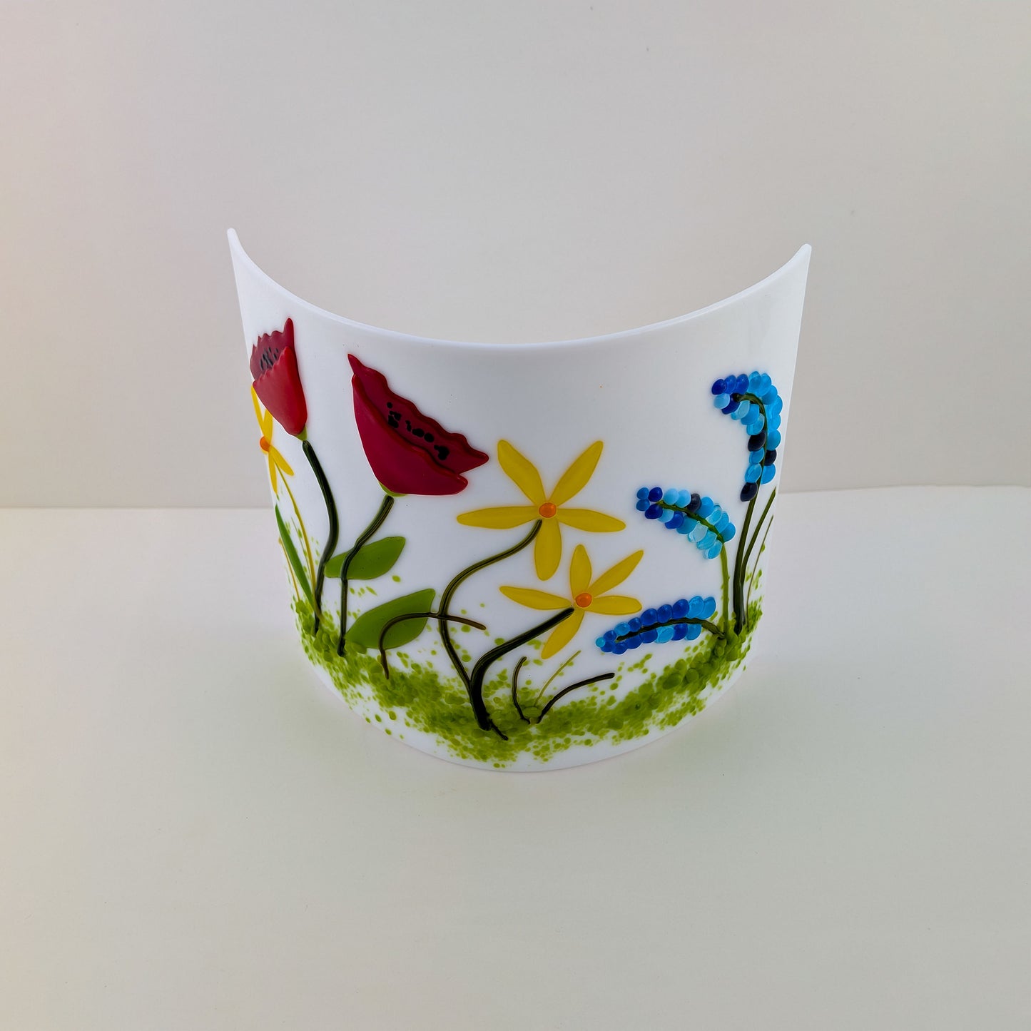 Floral Free Standing Wave on White Glass