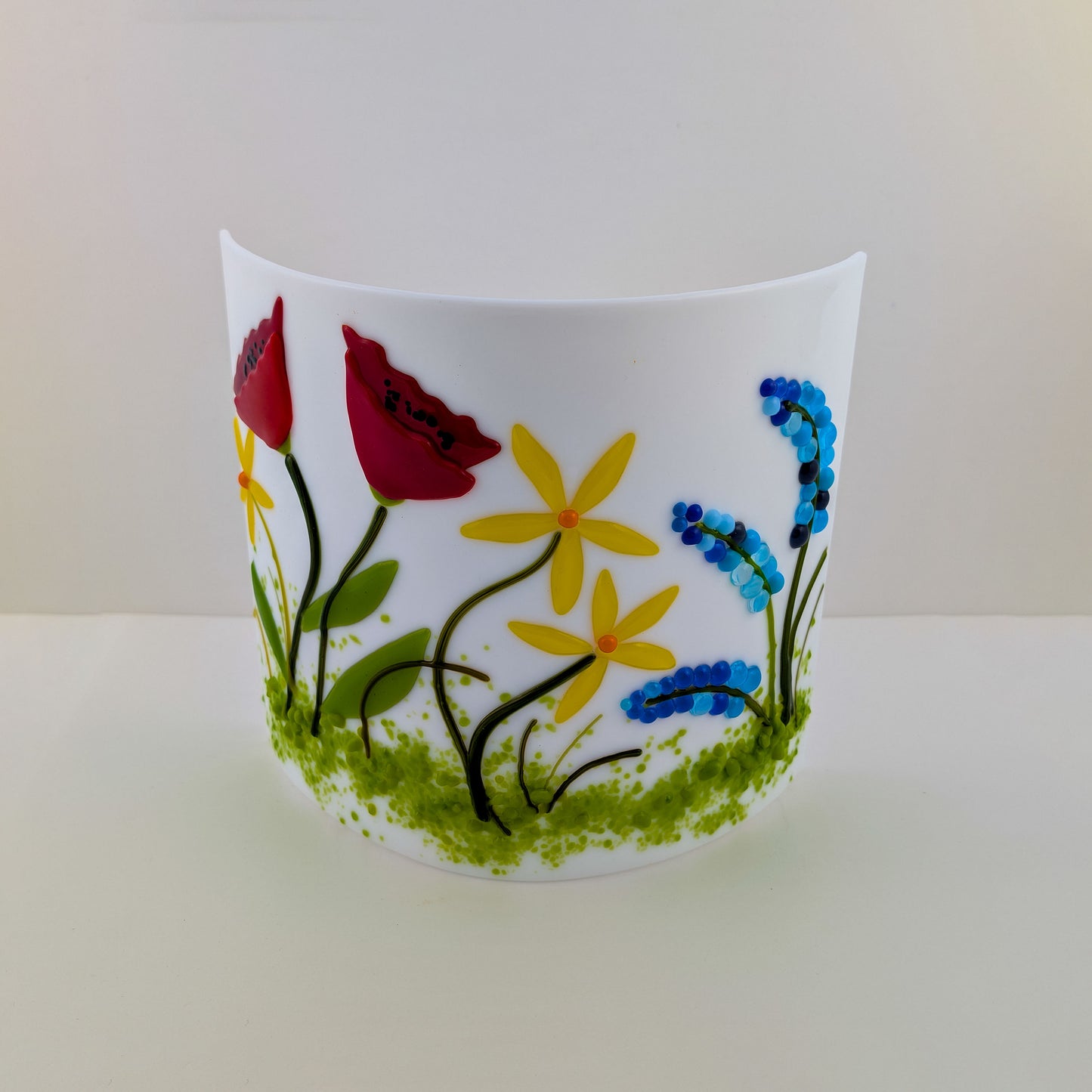 Floral Free Standing Wave on White Glass