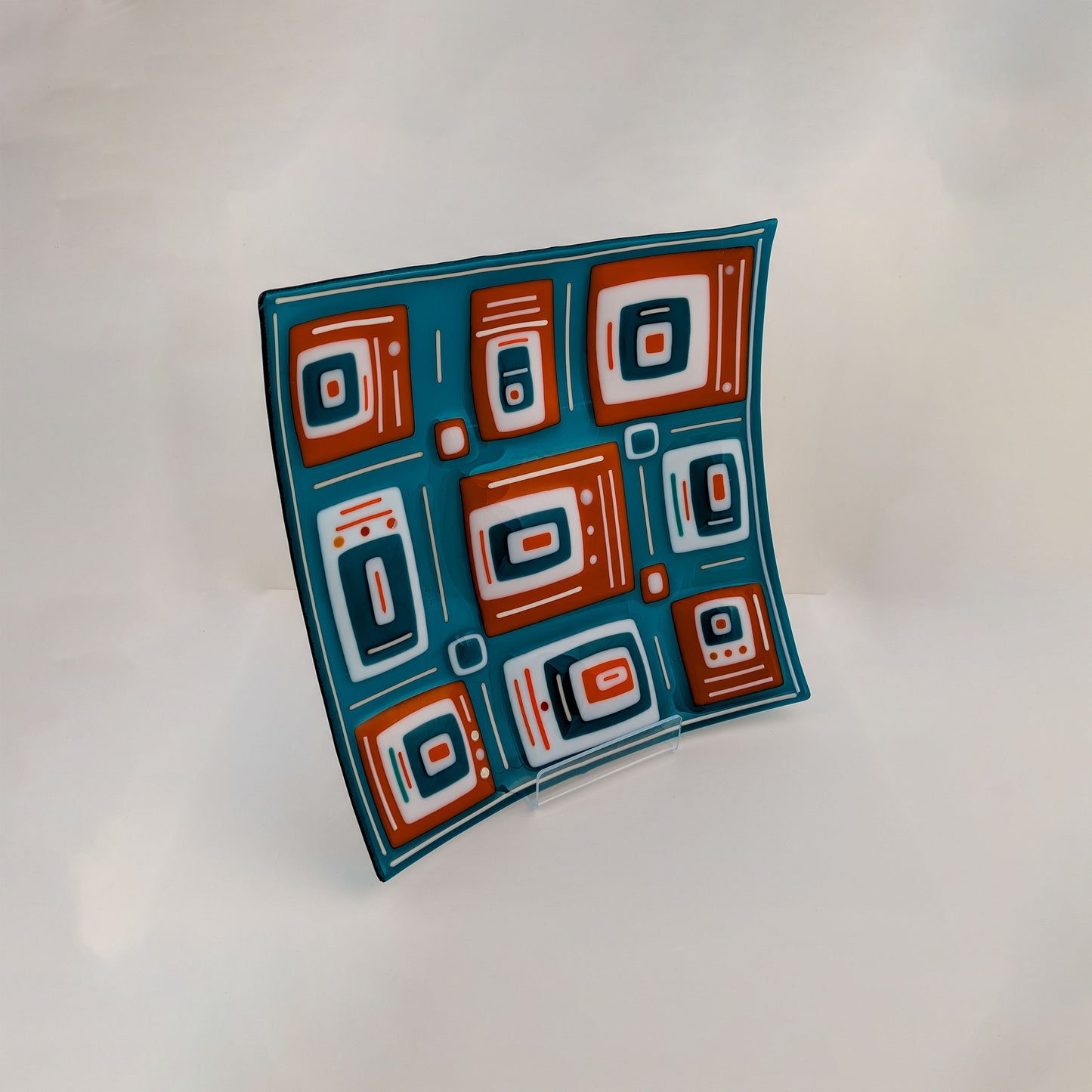 Teal and Orange Geometric Platter