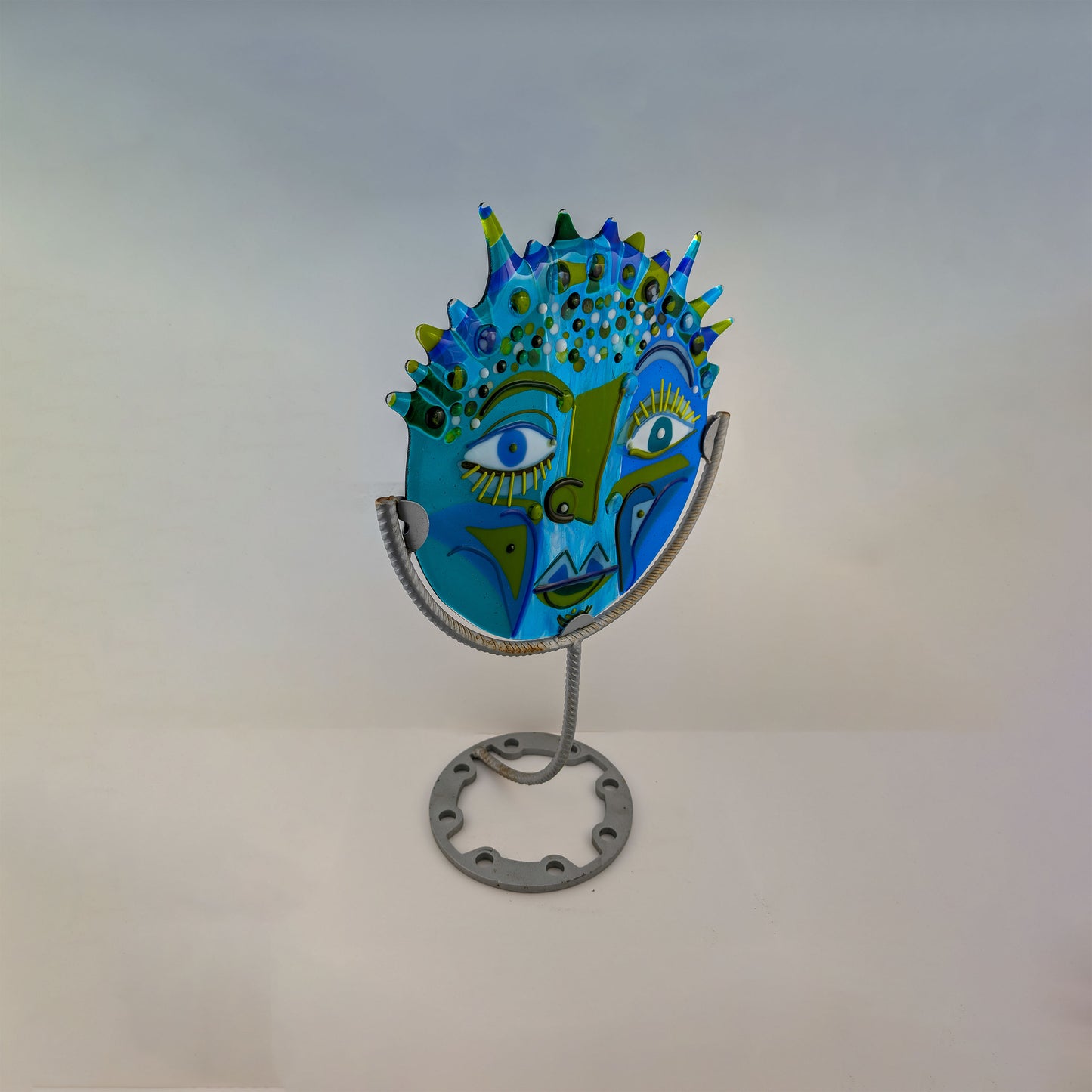 Gaia - Blue Abstract Face in Metal Stand