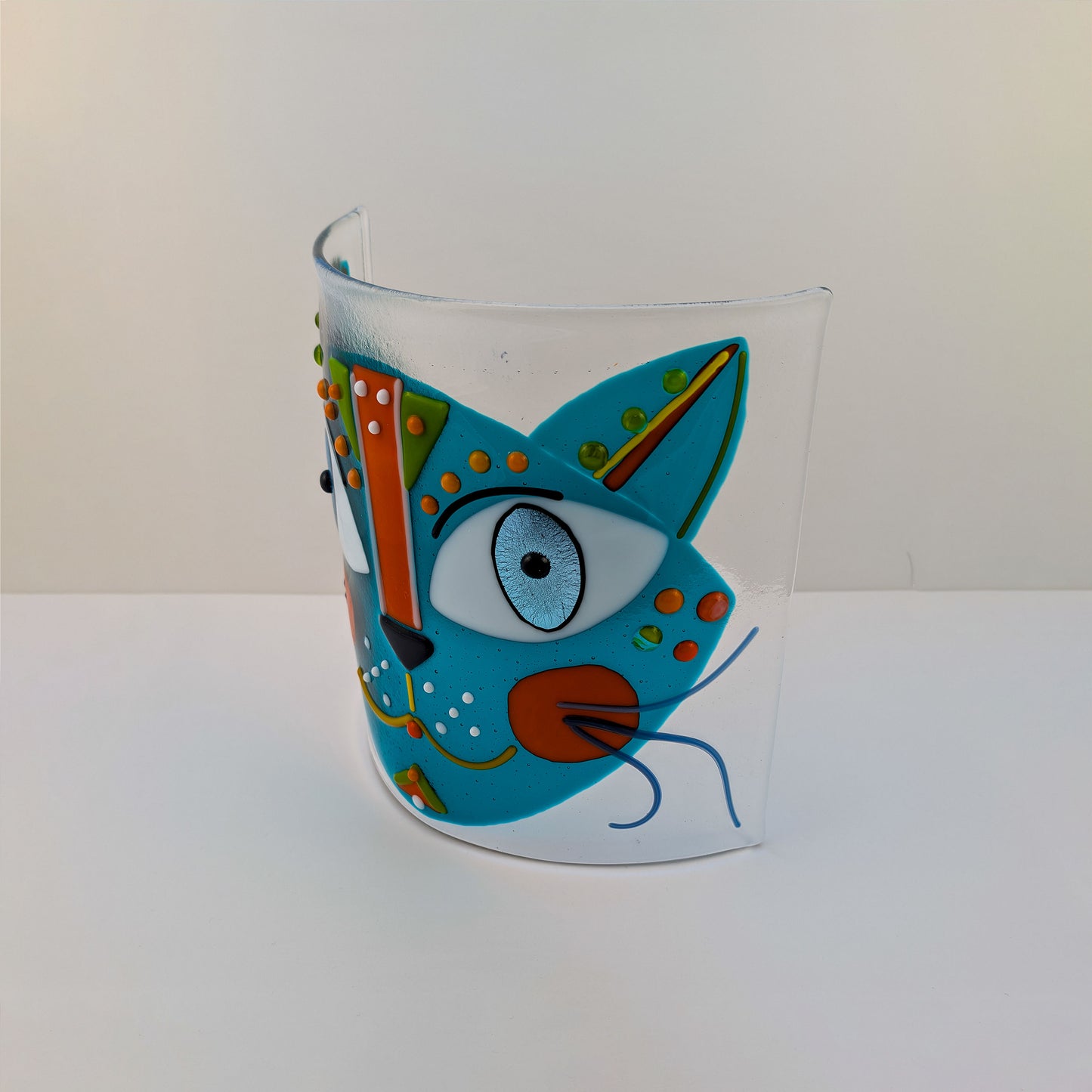 Angelica - Teal and Orange Cat Face Free Standing Curve
